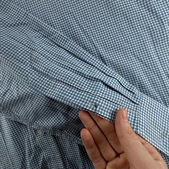 Thomas Pink 16.5 35 Classic Fit Blue Check Button Up Shirt Long Sleeve Woven - Picture 14 of 16